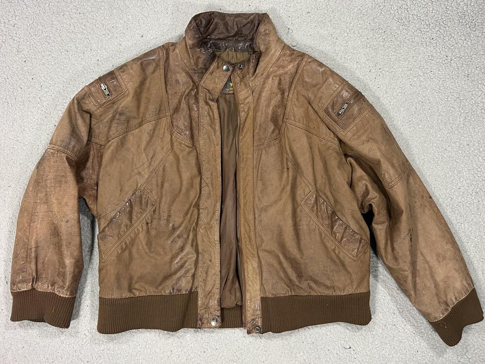 Vintage Adventure Bound Jacket Mens XL Brown Leather Bomber Insulated Patina